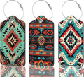 3 Pack Luggage Tag for Suitcase Leather Travel Cruise Luggage Tag with Stainless Steel Loop Name ID Label Privacy Cover for Adults Teens Travel Bag Labels Set (Tribal Ethnic Pattern)