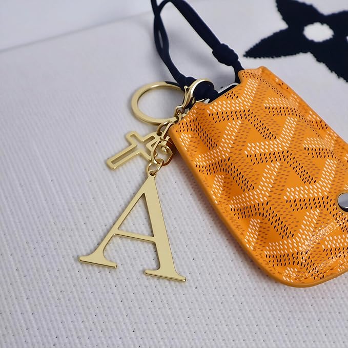Gold Initial Keychain for Women A-Z Letter Cross Keychains Alphabet Key Chain bag Accessories Gift for Christian