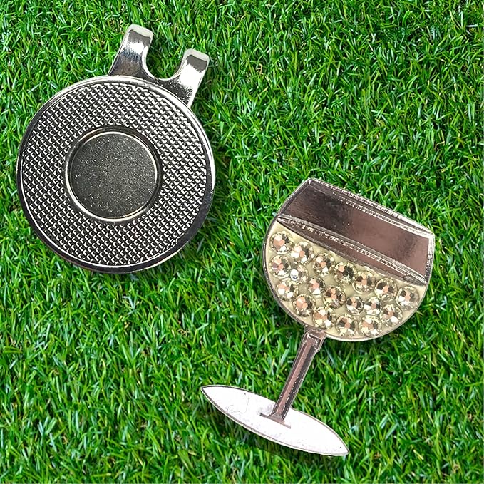 Premium Vibrant Crystal Golf Ball Marker with Magnetic Hat Clip (White Wine Glass) | Perfect Golf Accessories, Golf Gift, and Golf Giveaway for Men Women with Luxurious add-ons Available!