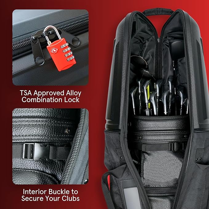 Golf Travel Bags for Airlines with Wheels, Hard Case Top, 1680D Ballistic Nylon, and Tank Wheels - TSA Lock and Dust Bag Included - Light & Easy to Maneuver Waterproof Golf Club Protection
