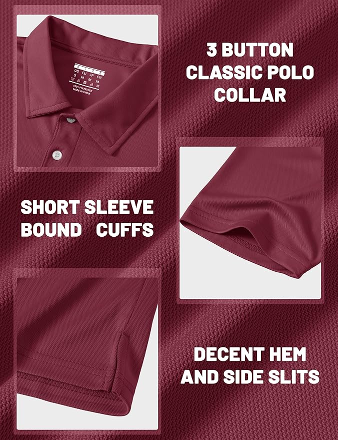 MAGCOMSEN Men's Polo Shirts 3 Buttons Casual Work T Shirts Quick Dry Short Sleeve Golf Shirt Pique Jersey Outdoor Performance
