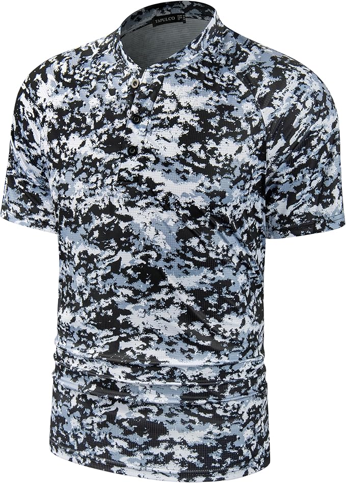 TAPULCO Mens Collarless Golf Shirts Short Sleeve Dry Fit Stretch Casual Breathable Lightweight Tshirts