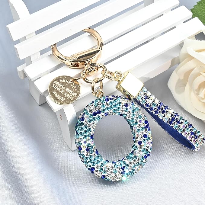 Pink Blue White Initial Letter Keychain Gift for Women Girls Bling Sparkly Cute Backpack Car Key Accessories Lanyard