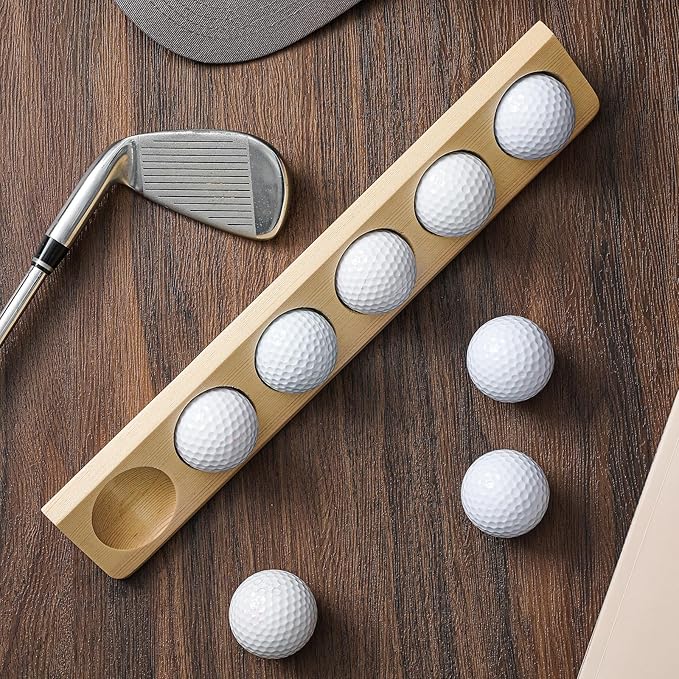 Golf Ball Display Case 6 Standard Size Wooden Wall Mount Golf Ball Stand Holder Display for Collector Sport Memorabilia Accessories Gift Office Tabletop Decor(Original Wood Color,1 Pack)