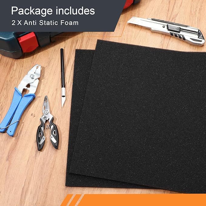 Pangda 2 Pcs Black Foam Pad 12 x 12 x 0.25 Inches Cuttable Polyurethane Foam Sheet, High Density, Non Corrosive, Anti Static Pad for Packing Crafts Cases Toolbox Camera Storage