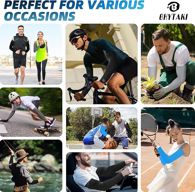 BHYTAKI UV Sun Protection Arm Sleeves, UPF 50 Sports Cooling Arm Compression Sleeves for Men Women Teenager