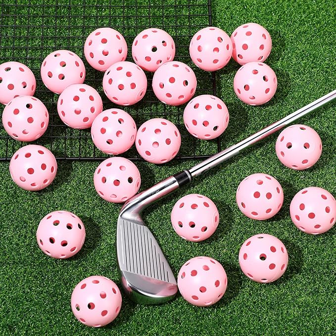 24 Pack Practice Golf Balls 42 mm Limited Flight Plastic Golf Training Airflow Hollow Ball for Driving Range Swing Practice Backyard Indoor Outdoor Home