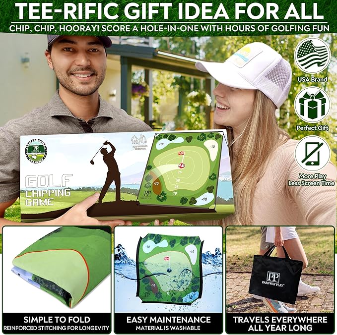 Sticky Golf Chipping Game Set - 6x6 ft Metal Frame Option with Adjustable Clubs, 25 Sticky Balls, Turf Chipping Mat & Scoreboard - Backyard Golf Target Game for All Ages for Indoor/Outdoor Practice