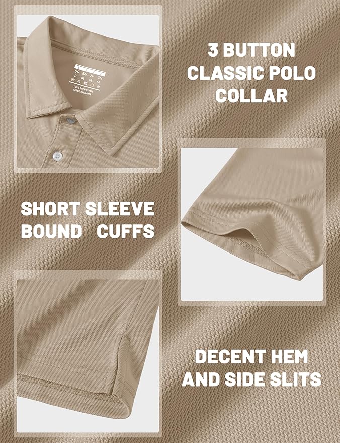 MAGCOMSEN Men's Polo Shirts 3 Buttons Casual Work T Shirts Quick Dry Short Sleeve Golf Shirt Pique Jersey Outdoor Performance