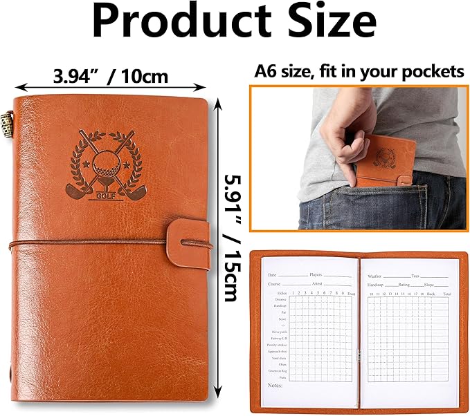 Leather Golf Log Book Golf Score Book Pocket Golf Journal for Men Golf Notebook Golf scorecard Book for Men Women Golfers Sports and Outdoor Golf Club Accessories 3.94 x 5.91inch