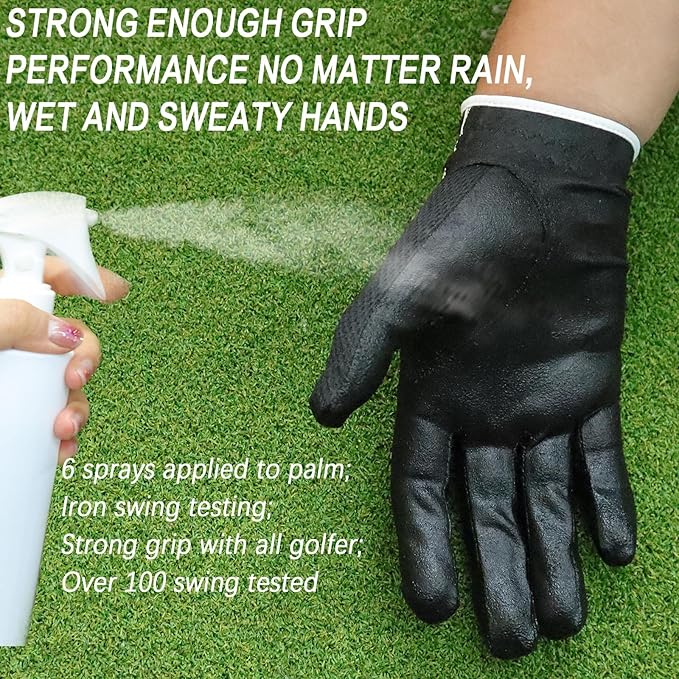 FINGER TEN Men's Golf Gloves for Right Left Handed Golfer Rain Grip Value 2 Pack, Golf Glove for Left or Right Hand Hot Wet Weather No Sweat Black Gray White Blue