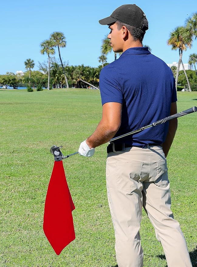 Magnetic Golf Towels for Golf Bags with Clip & Ultra Strong Magnet - Waffle Weave Microfiber Towel for Secure Hold on Bags & Carts - Ideal Club Cleaner & Accessories - Red