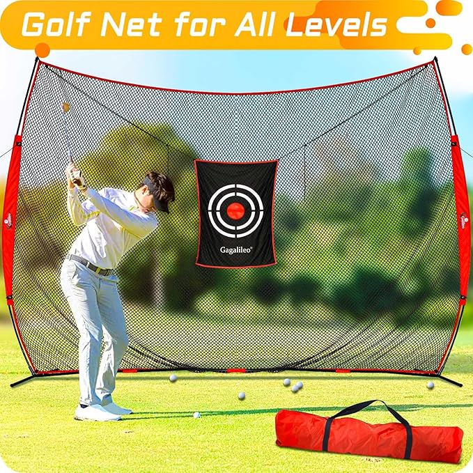 Gagalielo Golf Hitting Net：Professional Practice Accuracy with Target Mat Driving Swing Indoor Outdoor Training Backyard Garage Gift for Golfers