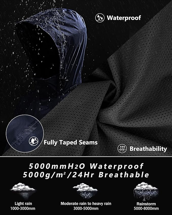 33,000ft Men's Rain Suit Packable Waterproof Lightweight Rain Gear for Golf Hiking Cycling 2 Pieces(Rain Jackets and Pants)