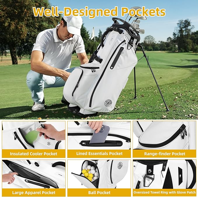 Golf Stand Bag 14 Way, Lightweight Golf Bags for Men Women with Stand, Padded Ergonomic Double Strap, Full Length Dividers, Multiple Pockets, Rain Hood