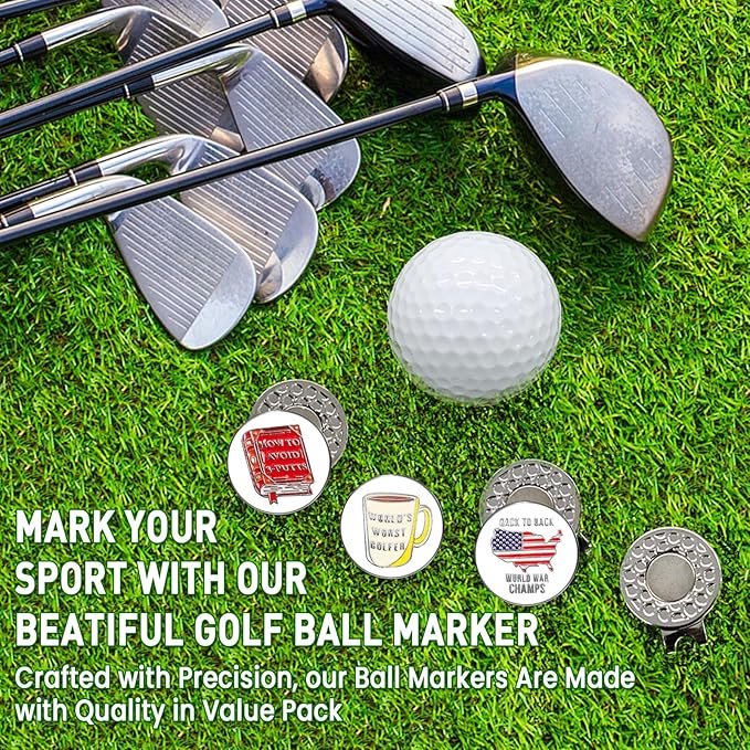 FINGER TEN Golf Ball Marker with Hat Clip Markers Assorted Patterns Value Gift Set Mark Golf Divot Tool Accessories for Men Women Kids