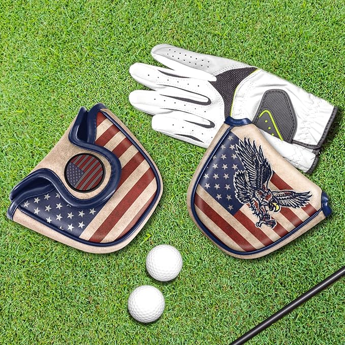 Golf Club Head Cover, Premium Leather Elegant Embroidery Fairway Wood Headcover Interchangeable No. Tags 3 4 5 7 X, Mallet Putter Cover with Magnetic Closure
