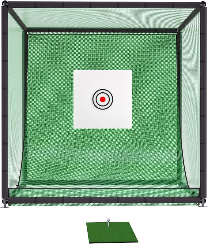Golf Net Cage, 10X10X10FT Metal Frame Golf Simulators for Home and Backyard, Indoor & Outdoor Hitting Net, Black
