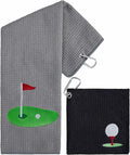 Embroidered Golf Towel Set – Custom Towels for Golf Bags & Carts – Golf Accessories & Gifts for Kids, Men, & Women – Microfiber Waffle and Ball Towels – Putting Design - 2-Pack