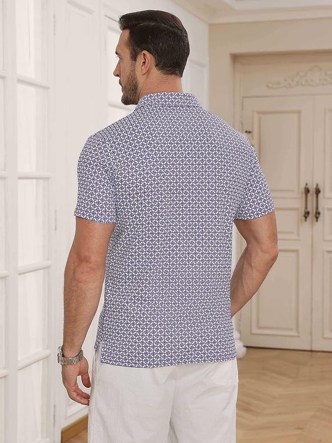 Lexiart Mens Golf Shirt Short Sleeve Dry Fit Print Moisture Wicking Performance Patterns Collared Polo Shirt with Pocket