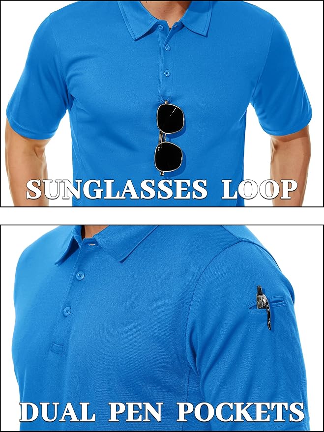 TACVASEN Mens Polo Shirt Short Sleeve Tactical Performance Collared Work Golf Shirts Dry Fit Pique Polos for Summer