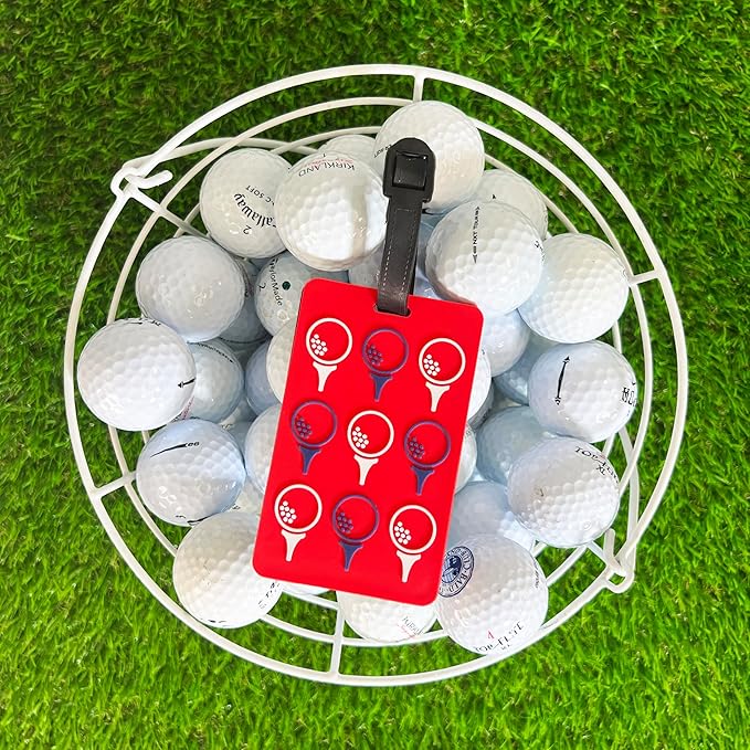 Golf Bag Tag – Golf Balls Design, Flexible & Waterproof Silicone Luggage Tag, Secure Strap for Bag Identification, Great Golf Gift for Players & Enthusiasts