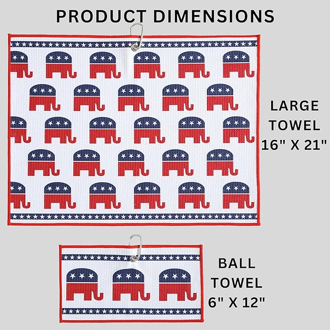 Microfiber Golf Towels for Golf Bags & Carts - Premium Weave Waffle & Ball Towels with Carabiner Clip, Essential Accessories for Men, Women and Kids, Golfer Gifts, Set of 2 (Elephant)