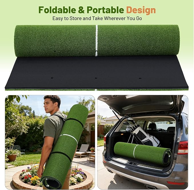 Dual Turf Golf Mat 5 * 4FT,Golf Hitting Mats Practice Outdoor/Indoor for Training Chipping Driving Swing,High-Density Artificial Turf Matt with Alignment Line for Men Dad Golfer