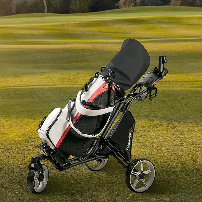 Caddytek CaddyLite ONE-Swivel V8 Golf Push Cart - Lightweight 3 Wheel Foldable Cart with One-Click Folding, 360° Swivel Front Wheel, Adjustable Handle, Cooler Basket, Umbrella & Drink Holder