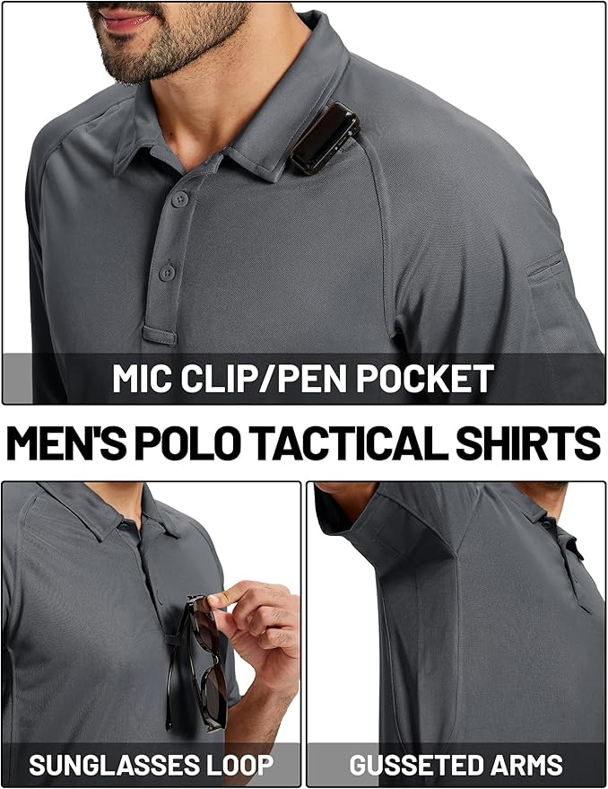 TACVASEN Men's Polo Shirts Short Sleeve Golf Polos Dry Fit UPF 50+ Performance Tactical Collared Hiking Shirt
