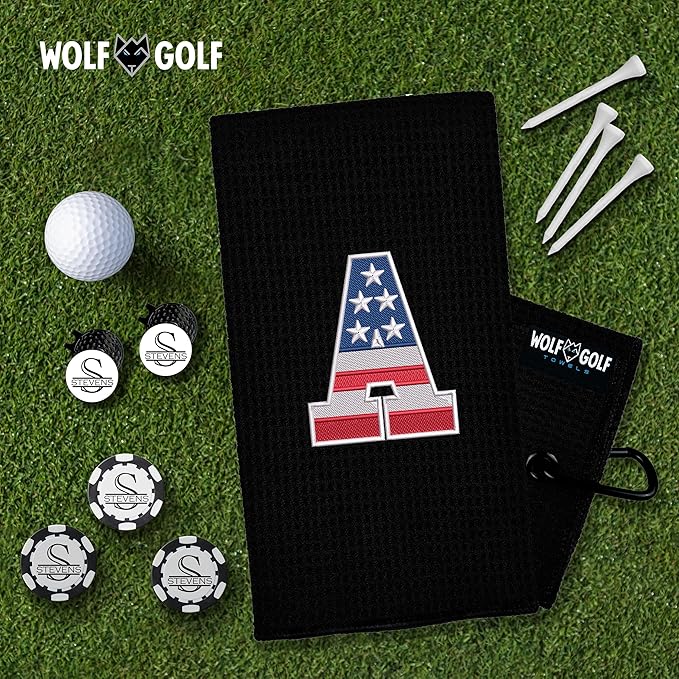 Wolf Golf Towels USA Monogrammed Personalized Golf Towel | Custom Golf Towels for Golf Bags for Men or Women