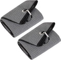 Mile High Life Tri-fold Golf Towel | 16" X 24" | Premium Microfiber Fabric | Waffle Pattern | with Heavy Duty Carabiner Clip | for Men and Women (2 Pack Dark Gray)