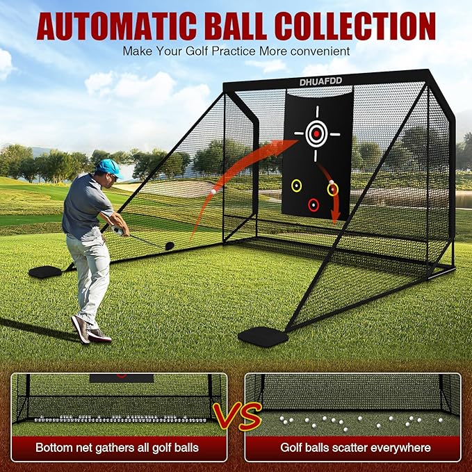 Golf Hitting Net with Target Cloth 10 X 7.5ft Golf Nets for Backyard Driving Real Golf Balls with Side Barriers Ideal for Home Garage Swing Training Indoor Outdoor Use by DHUAFDD