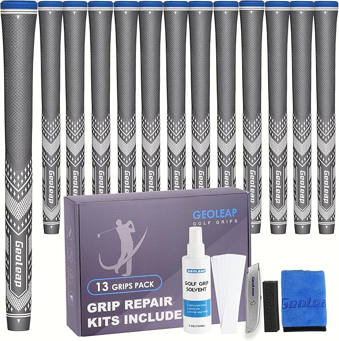 Geoleap Golf Grips Set of 13- Soft Golf Club Grips,Reduce Taper Design Provides High Traction and Performance,13 Grips with 15 Tapes and 13 Grips with All Repair Kits for Choice.