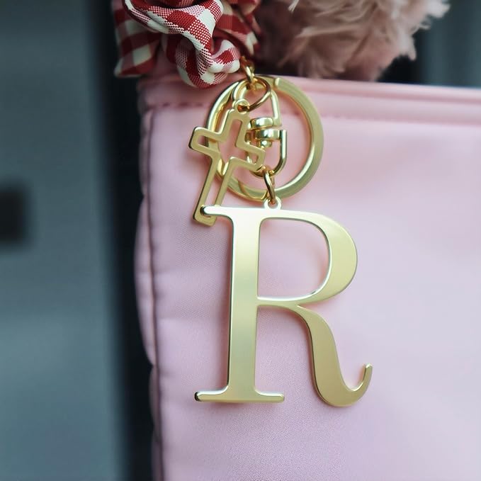 Gold Initial Keychain for Women A-Z Letter Cross Keychains Alphabet Key Chain bag Accessories Gift for Christian