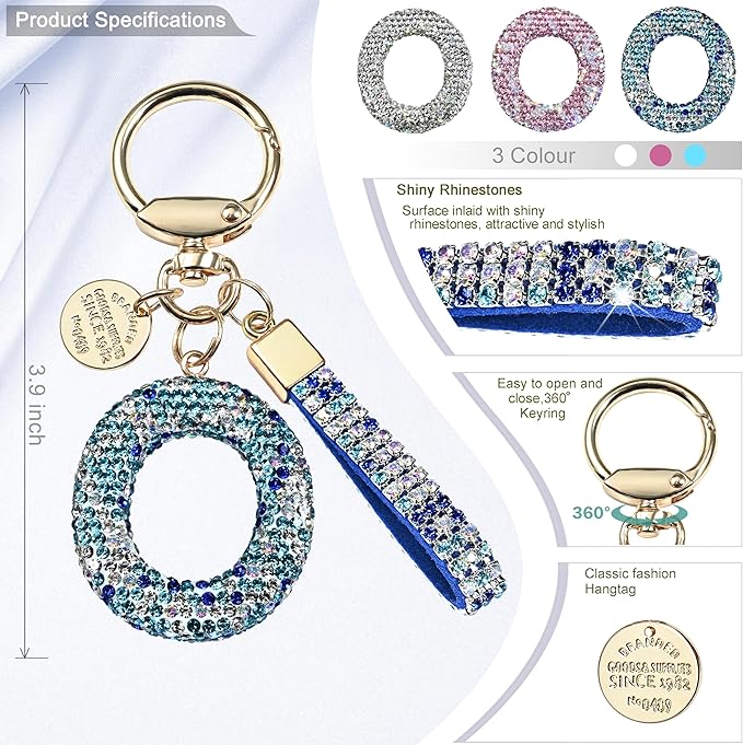Pink Blue White Initial Letter Keychain Gift for Women Girls Bling Sparkly Cute Backpack Car Key Accessories Lanyard