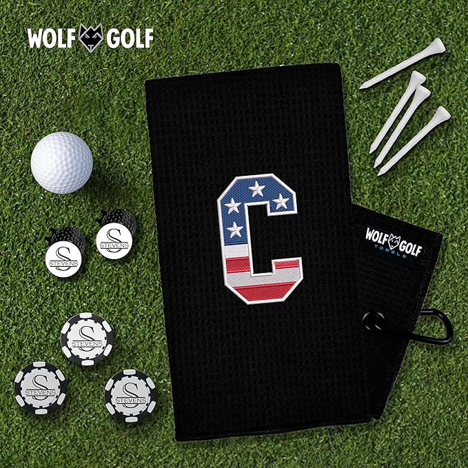 Wolf Golf Towels USA Monogrammed Personalized Golf Towel | Custom Golf Towels for Golf Bags for Men or Women