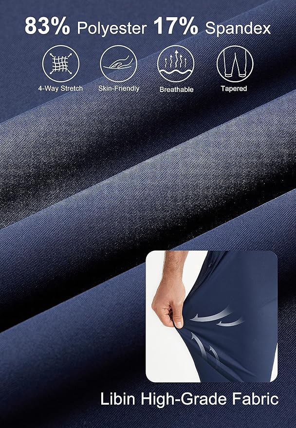 Libin Men's Golf Pants Joggers Lightweight 3 Pockets Slim Fit Soft Stretchy Tapered Work Dress Athletic