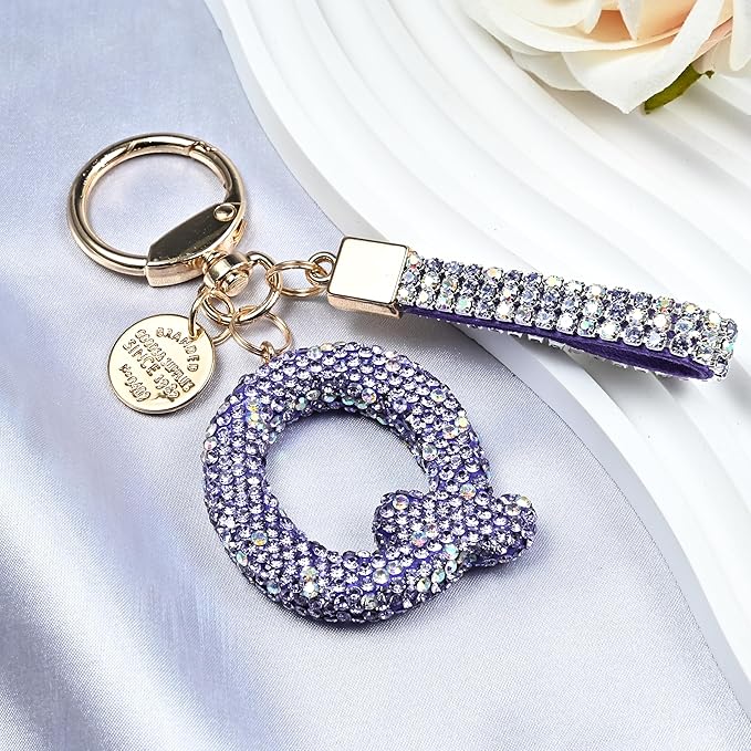 Pink Blue White Initial Letter Keychain Gift for Women Girls Bling Sparkly Cute Backpack Car Key Accessories Lanyard