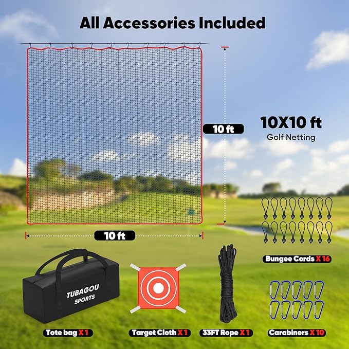 Golf Practice Net, Heavy-Duty Multi Sports Netting Barrier 10FT | 15FT |20FT |25FT Golf Hitting Net for Garage, Ideal for Backyard with Baseball, Softball, Hockey, Soccer and More