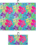 Microfiber Golf Towels for Golf Bags & Carts - Premium Weave Waffle & Ball Towels with Carabiner Clip, Essential Accessories for Men, Women and Kids, Golfer Gifts, Set of 2 (Bright Tropics)