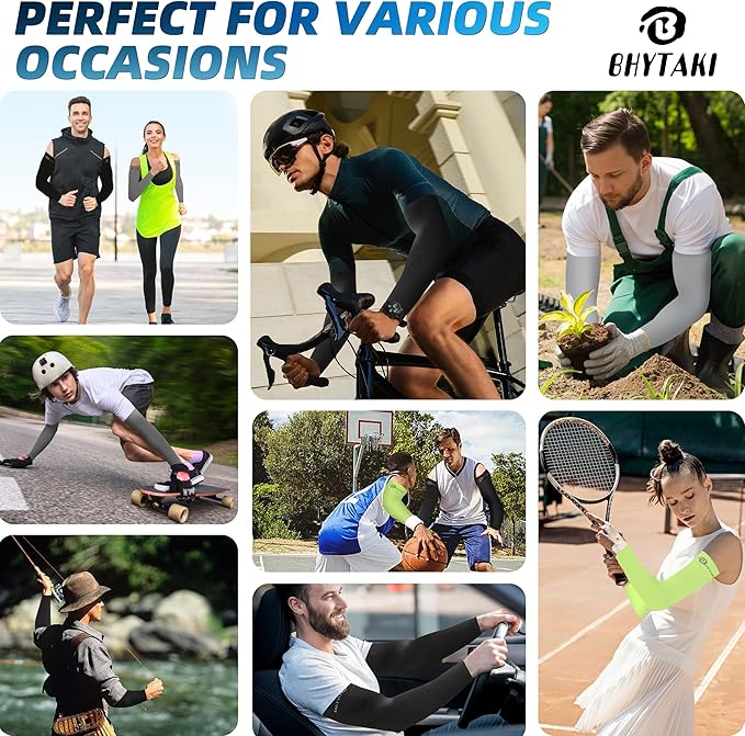BHYTAKI UV Sun Protection Arm Sleeves, UPF 50 Sports Cooling Arm Compression Sleeves for Men Women Teenager