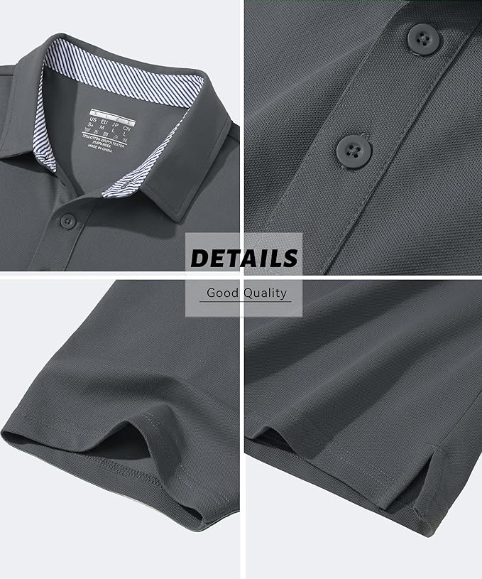 MAGCOMSEN Men's Polo Shirts Short Sleeve Cotton Pique 3 Button Classic Fit Casual T-Shirt Performance Golf Shirts