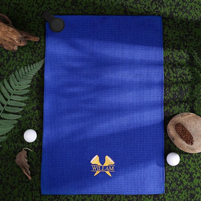 Personalized Golf Towel Custom Golf Towels for Golf Bags with Embroidery Initial Name Magnetic Golf Towel Microfiber Golf Towels with Clip Gifts for Golfers Men Women 16"x 24" (Blue)