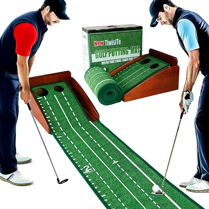 Indoor Golf Putting Green, Putting Mat with Automatic Ball Return - Solid Wood Structure No Humping, Suitable for Home, Office and Outdoor Play - Ideal Golf Gift for Men and Women