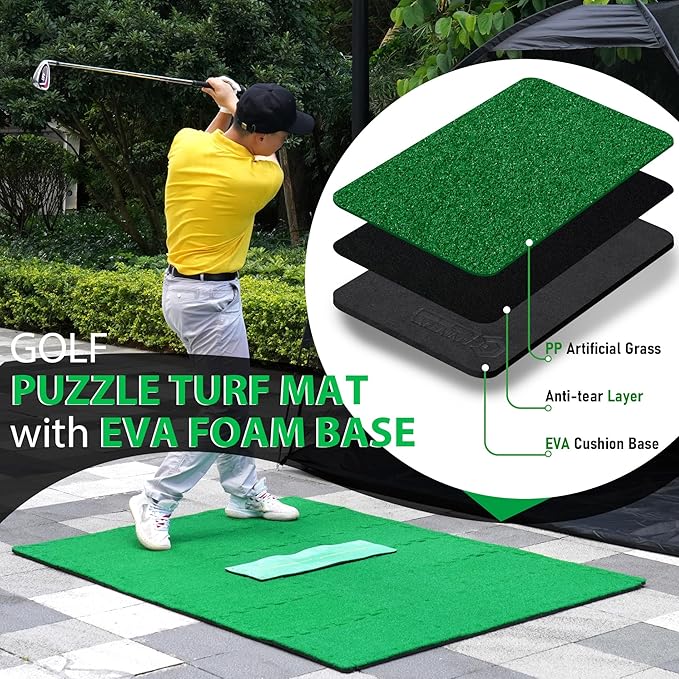 GAIARENA Artificial Turf Mat with Thick EVA Foam Base for Golf Simulator, Grass Tiles Base for Golfing Hitting Practice Mat, Artificial Grass Mat Floor Decoration for Indoor Outdoor