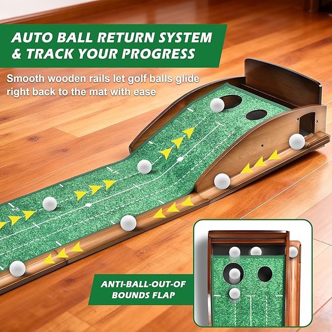 Putting Green Indoor, Golf Putting Mats Practice Indoor, 9.8ft Indoor Putting Green with Ball Return, Thickened Wrinkle-Free Memory Rubber, Training Aid for Home Office Backyard, Ideal Gift