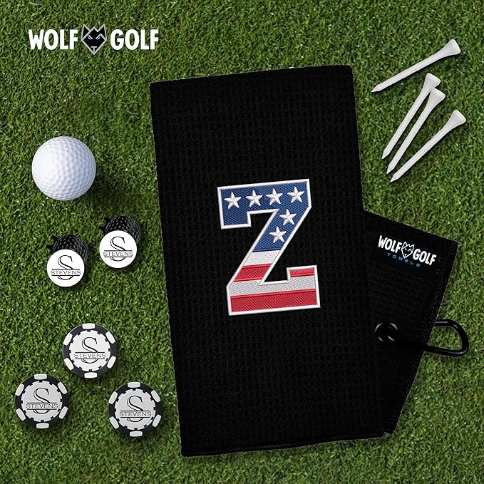 Wolf Golf Towels USA Monogrammed Personalized Golf Towel | Custom Golf Towels for Golf Bags for Men or Women