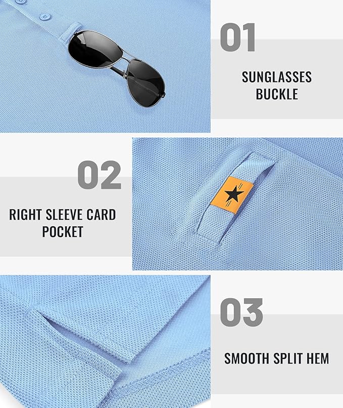 Men's Long Sleeve Polo Shirts 3 Button Down with Pocket Classic Golf Breathable Solid Color Designed Collared Casual Tee