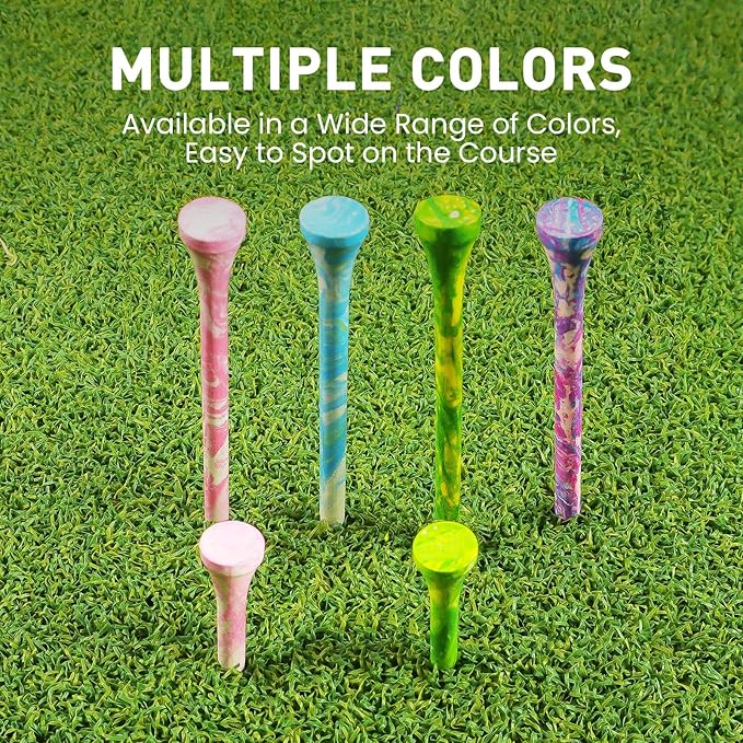 Golf Tees Styllish Bamboo Wooden Coloured Painted 50 Pack, 2 3/4 or 3 1/4 Inch Tee with 10 More Short 1 1/2 Inch Driving Range Tees, Enhanced Visibility Pink Green for Men Women